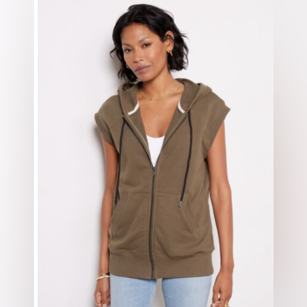 Evereve Whitley Sleeveless Zip‎ Up Hooded Sweatshirt Vest Green Womens Size XS